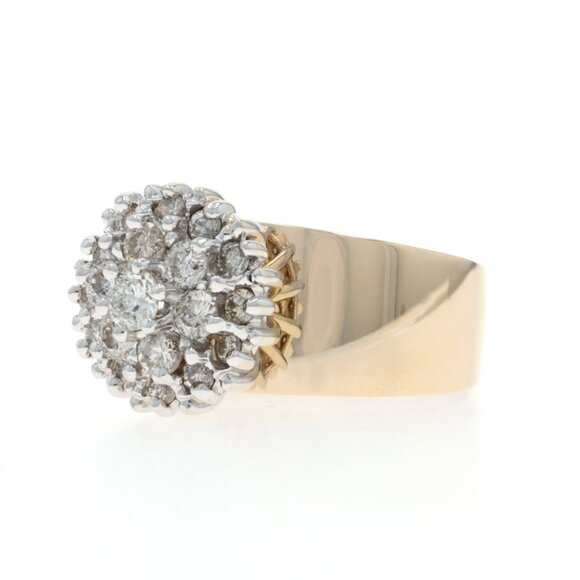 Yellow Gold Diamond Cluster Cocktail Ring - 14k Round Brilliant 1.00ctw Floral - Picture 3 of 6